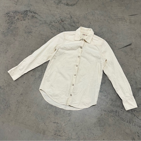 Faherty Out West Shirt ivory western pearl snap shirt Women’s Sz S - Picture 2 of 8